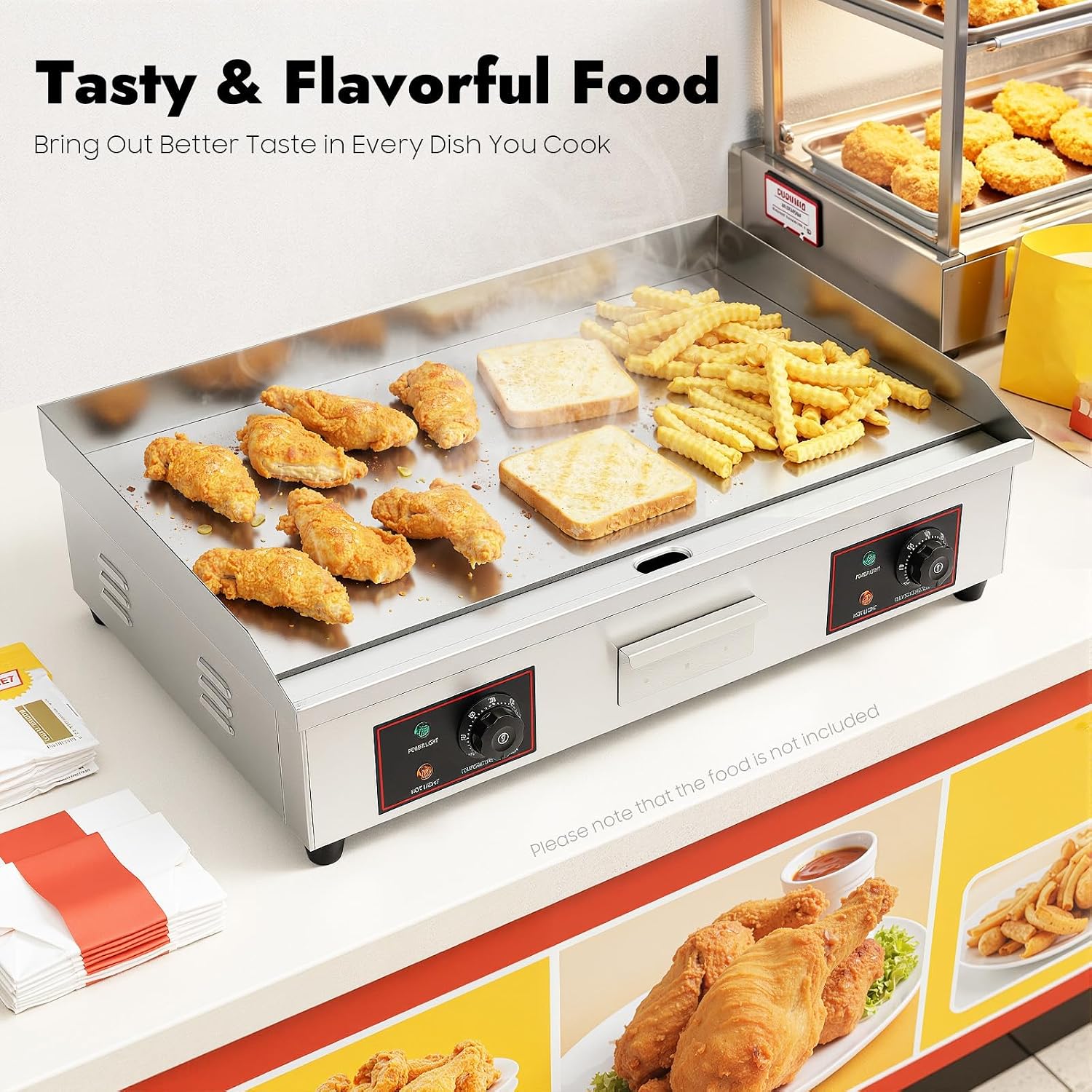 30' Commercial Electric Griddle, 110V 3000W Electric Stainless Steel Countertop Flat Top Griddle Electric Flat Top Grill Teppanyaki Grill with Adjustable Temperature Control 122-572℉ (No Plug)