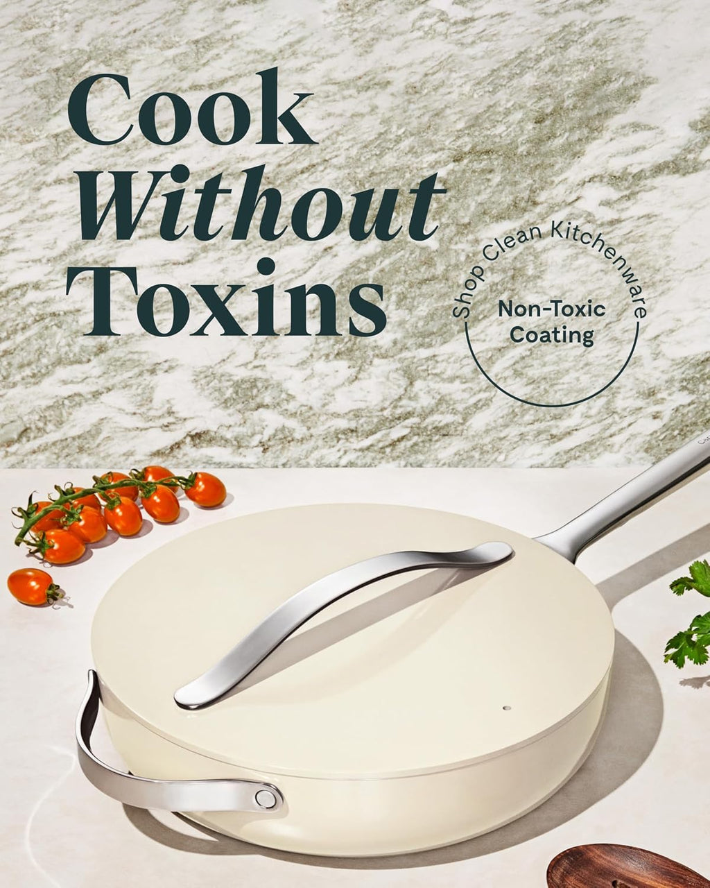 Caraway Nonstick Ceramic Sauté Pan with Lid (4.5 qt, 12') - Non Toxic, PTFE & PFOA Free - Oven Safe & Compatible with All Stovetops (Gas, Electric & Induction) - Cream