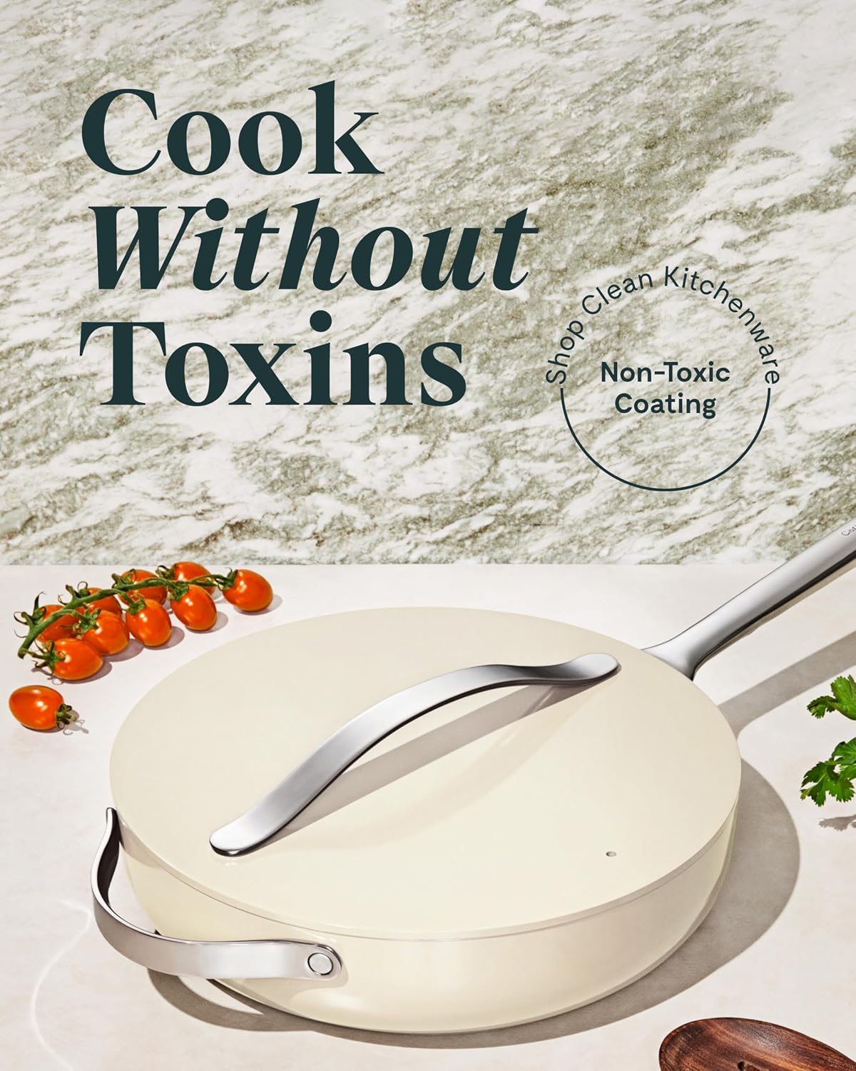 Caraway Nonstick Ceramic Sauté Pan with Lid (4.5 qt, 12') - Non Toxic, PTFE & PFOA Free - Oven Safe & Compatible with All Stovetops (Gas, Electric & Induction) - Cream