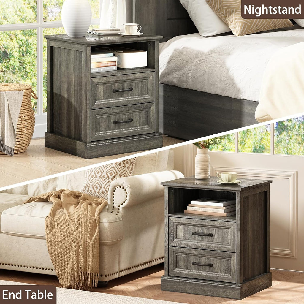 CARPETNAL Farmhouse Dresser and Nightstand Sets for Bedroom, 3 Pcs Bedroom Set, 6 Drawer Dresser & Nightstand Set of 2, Modern Wood Chest of Drawers for Bedroom, Living Room, Entryway, Grey