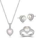 MORGAN & PAIGE .925 Sterling Silver Gemstones and White Sapphire Halo Heart Pendant Necklace, Ring and Stud Earrings for Women Set - Birthstone Jewelry Sets for Women, 18in Cable Chain, Size 7 Ring