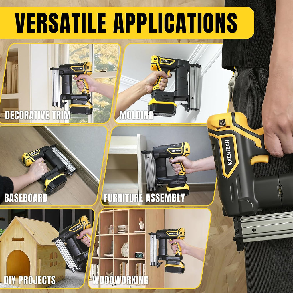 18 GA Cordless Brad Nailer for Dewalt 20V Battery (No Battery), Cordless Nail Gun with 1000PCS 3/8'–1-1/4' Nails, Electric Brad Nailer with Powerful Driving Force, 2 Firing Modes, for Baseboard & Wood