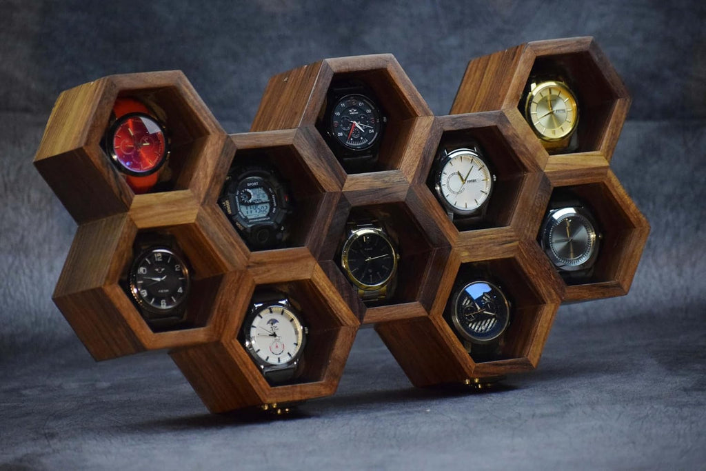 Extra Large Superior Rosewood Honeycomb Watch Box Display Case Holder Collector Organizer for Men, Men's Vintage Watch Storage Box to Store and Keep your Watches Safe and Sophisticated.