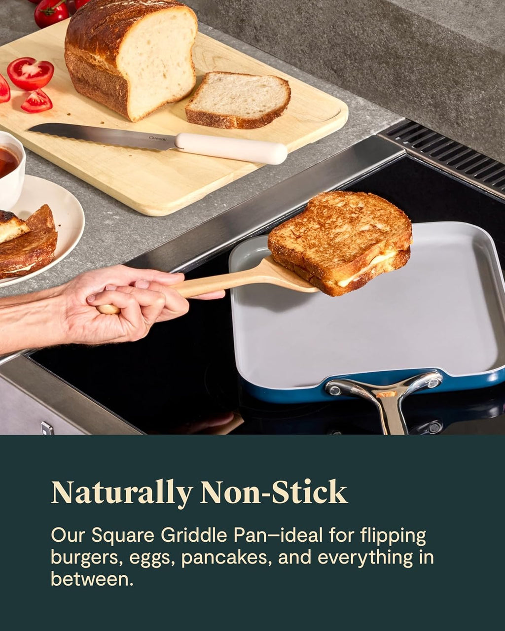Caraway Square Griddle Pan - 11' Square Pan - Non-Stick Ceramic Coated - Non Toxic, PTFE & PFOA Free - Oven Safe & Compatible with All Stovetops - Sage