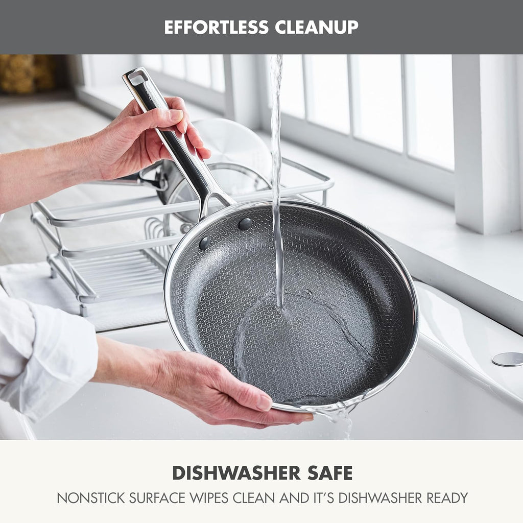GreenPan Hybrid 8', 10' & 12' Nonstick Stainless Steel Frying Pan Set With Lids, APEX Tri-Ply Thermobond, PFAS-Free, Induction & All Cooktop Compatible, Oven Safe to 850°F. Dishwasher Safe, Silver