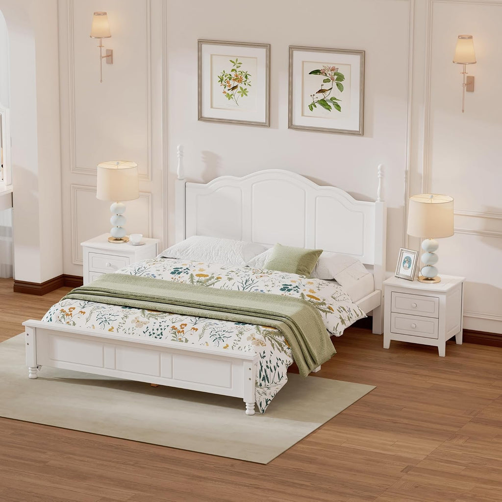 Harper & Bright Designs Bedroom Set Furniture, 3-Pieces Bedroom Sets, Queen Size Wood Platform Bed and 2 Nightstands, White