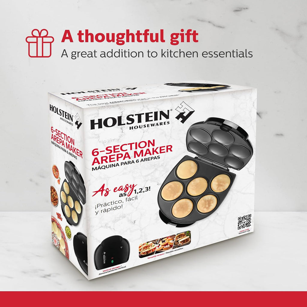 Holstein Housewares Non-Stick 6-Section Multi-Food Maker - Arepas,Mini Pancakes,Corncakes and More - Black,12 Inch,(Pack of 6)