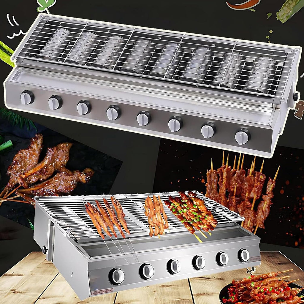 Tabletop Grill,LPG Gas BBQ Grill with 6/8 Burners, Portable Gas Barbecue Griddle,Removable Grids, Adjustable Height, for Indoor Kitchen Use for Parties, Backyard Gatherings B