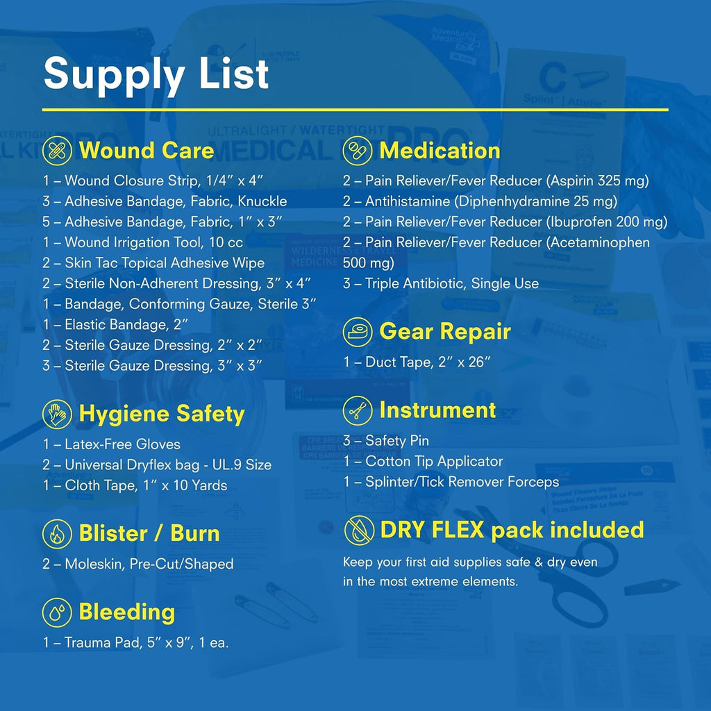 Adventure Medical Kits Ultralight & Watertight Medical Kit Pro - Emergency First Aid Kit with Laerdal CPR Mask, Irrigation Syringe, Wound Closure Strips & More
