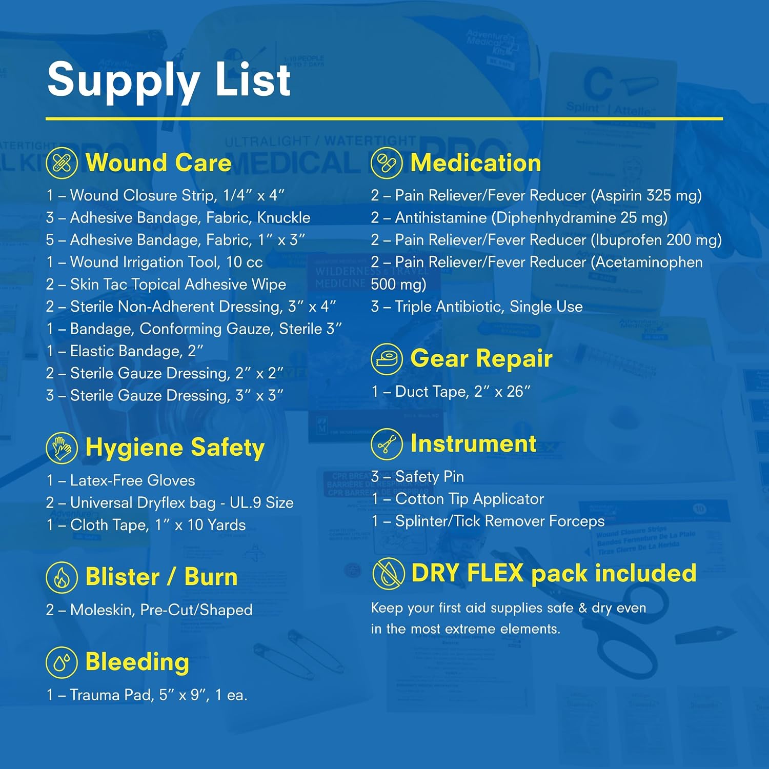 Adventure Medical Kits Ultralight & Watertight Medical Kit Pro - Emergency First Aid Kit with Laerdal CPR Mask, Irrigation Syringe, Wound Closure Strips & More