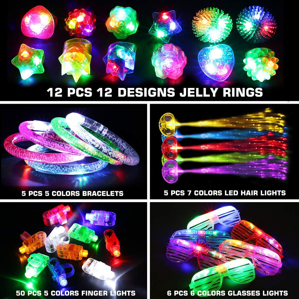 BYONEBYE 216 Pack LED Glow Party Supplies Bulk - Light Up Toys & Glasses Combo for Adult Kids, Halloween Neon Rave Birthday Party Favors