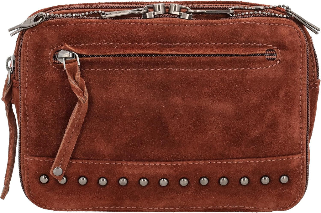 Kailey Concealed Self Defence Waist Bag by Lady Conceal - Buffalo or Suede Cowhide Leather, 3 Open Sides and YKK Locking Zippers with Universal Holster (Dark Brown) - 8' L x 5.5' H x 2.25'