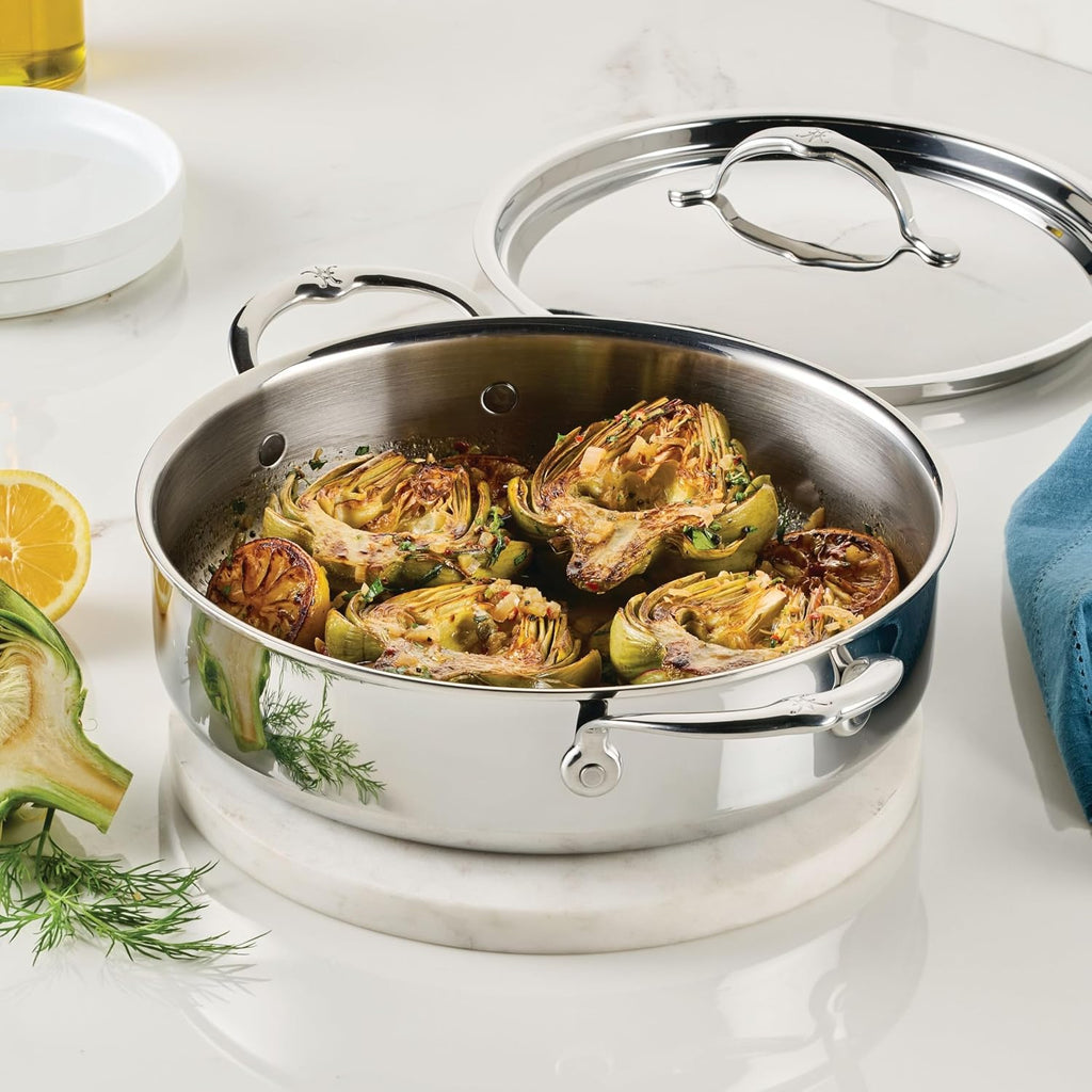 Hestan ProBond Luxe 3.5-Quart Sauteuse Braiser with Lid, Professional Clad Stainless Steel, ProCore Tri-Ply Clad Construction, Polished Exterior, Induction & Oven Safe