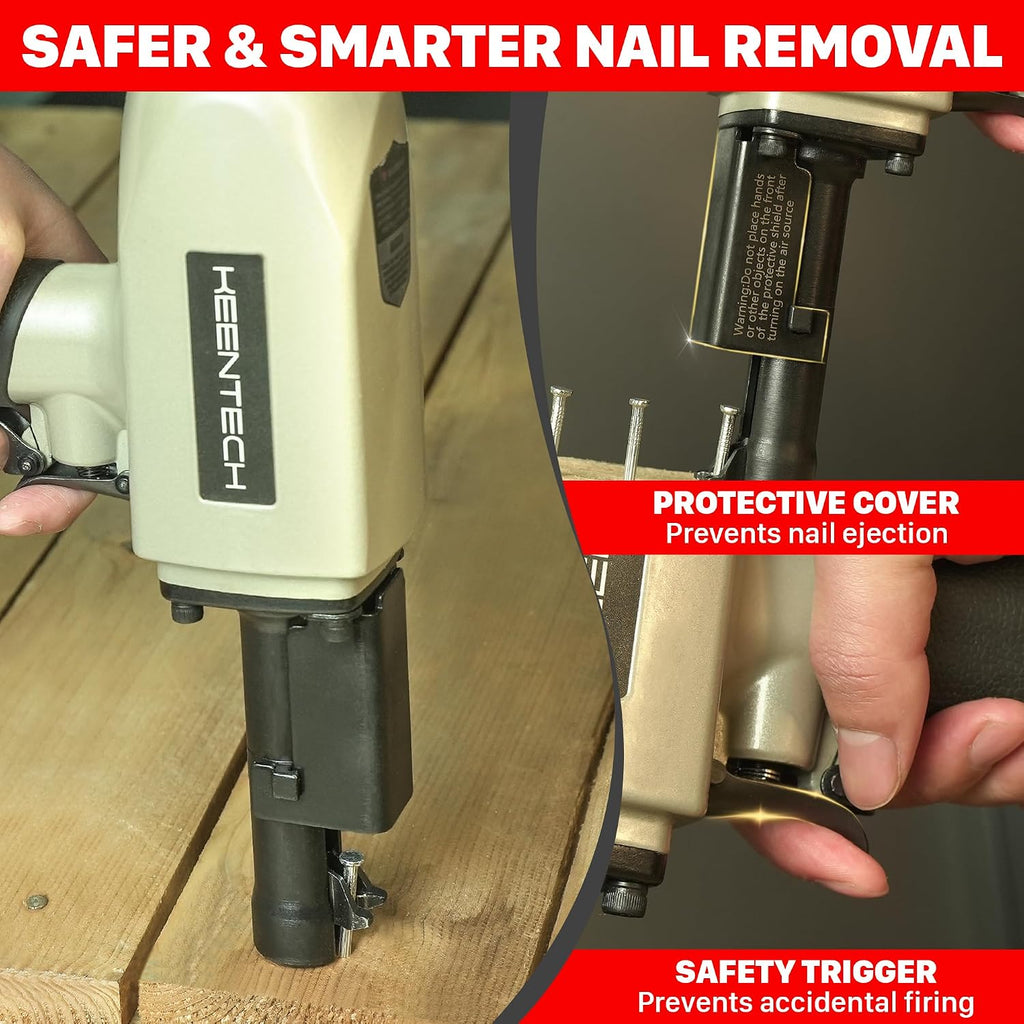 KEENTECH Pneumatic Nail Puller, Fast & Labor-Saving Nail Remover Tool, Denailer Air Gun With Safety Trigger, Nail Puller Tool Effortlessly Removes 3/4'-2-3/4' Nail From Recycled Wood, Pallets, Fences