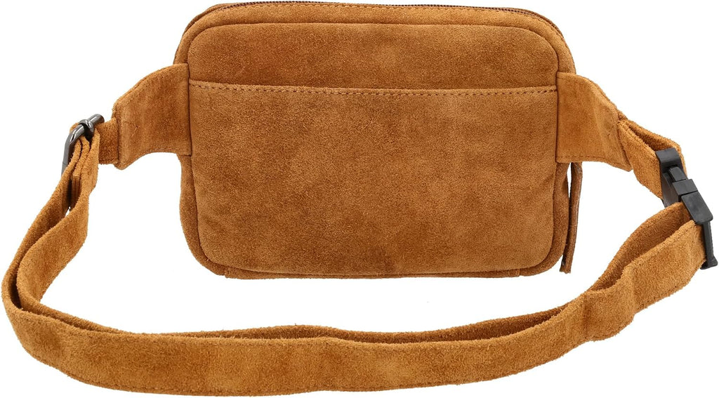 Lady Conceal Kailey Concealed Self Defence Waist Bag by Lady Conceal - Buffalo or Suede Cowhide Leather, 3 Open Sides and Locking Zippers with Universal Holster (Chestnut) - 8' L x 5.5' H x 2.25'
