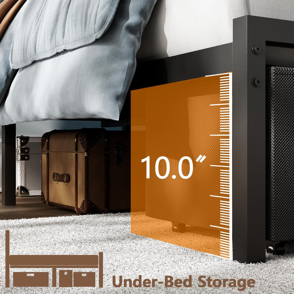 Furnulem Queen Bed Frame with Adjustable Headboard, Upholstered Bed with 2 Storage Drawers, Built-in USB Charging Station & LED Lights, Platform Bedframe with Metal Slats, No Spring Box Needed, Grey