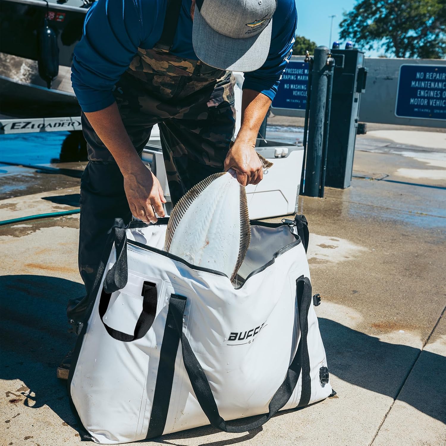 Buffalo Gear Insulated Fish Cooler - 27.5QT 58QT Waterproof Flat Bottom Bag, Leakproof and Fishing Kill Bag
