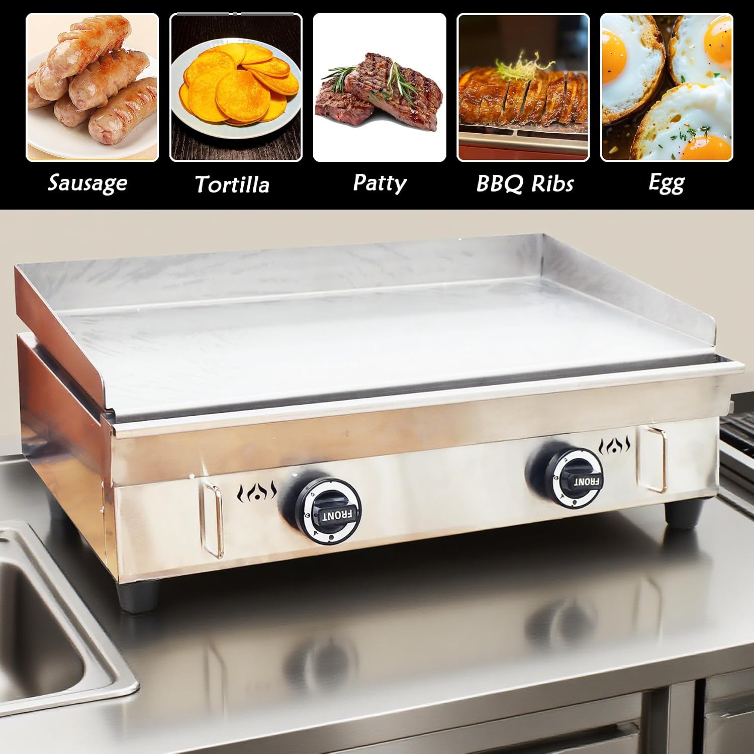 29'' Commercial Restaurant Gas Countertop Griddle LPG Gas Grill Griddle Flat Top Gril 16.14 * 28.94 in with Adjustable Temperature Control