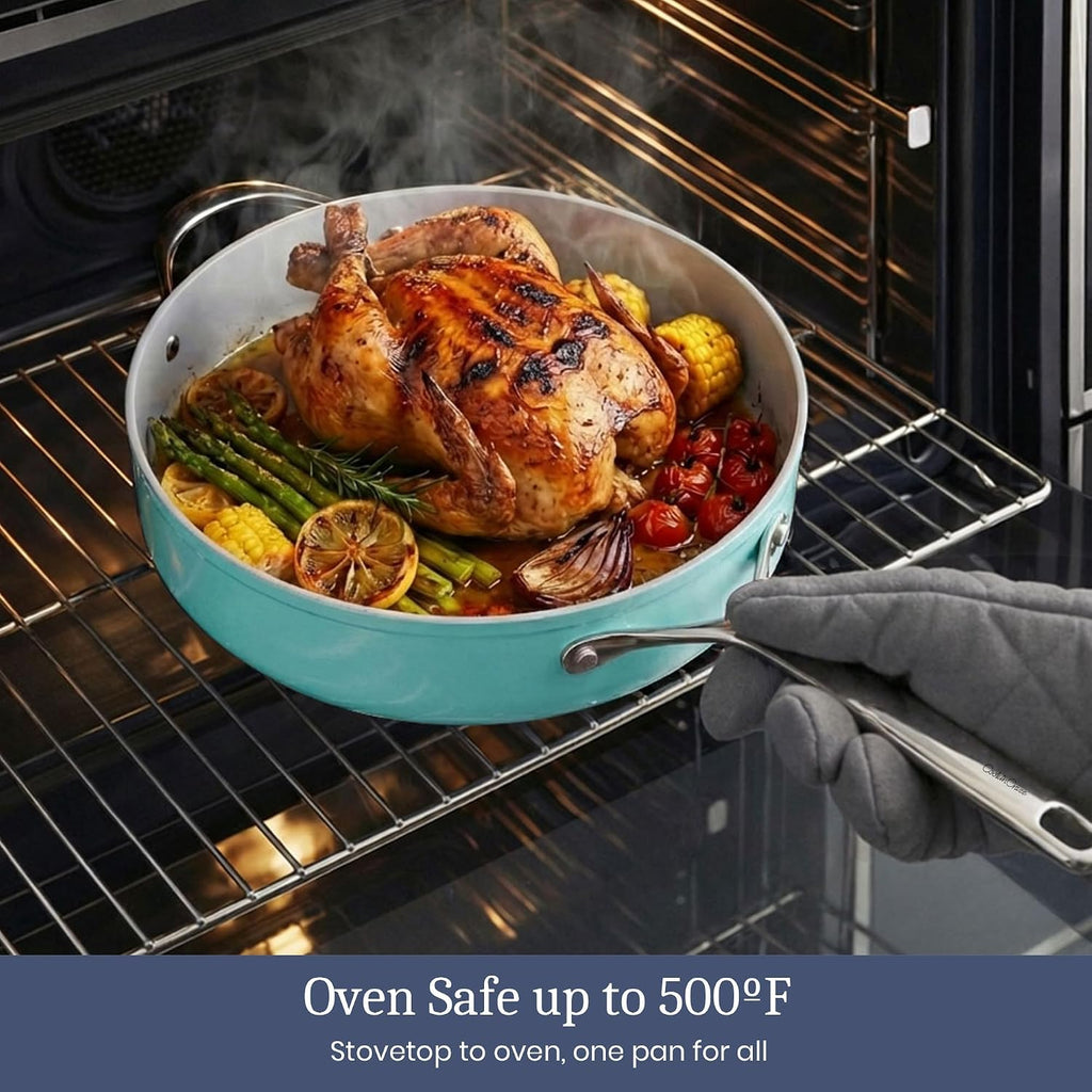 CookinCraze Ceramic Cookware Set, Pots and Pans Set Nonstick with Lid PFAS & PFOA Free, Induction Compatible Oven Safe Up to 500°F Even Heat Distribution, Caribbean Blue