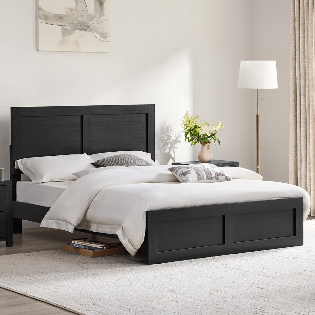 KISLOT 3 Pieces Bedroom Set, Full Size Wood Platform Bed Frame and 2 Nightstands, Storage Nightstand with Type-C Charging Port, Farmhouse Bedroom Furniture Set