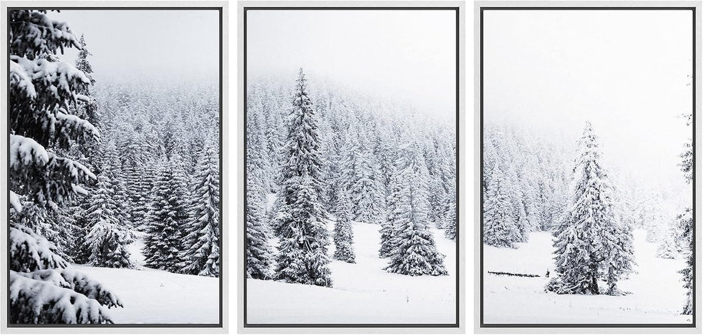 wall26 Framed Canvas Print Wall Art Set Duotone Winter Snow Forest Trees Nature Wilderness Photography Realism Rustic Landscape Colorful Cool for Living Room, Bedroom, Office - 24'x36'x3 White