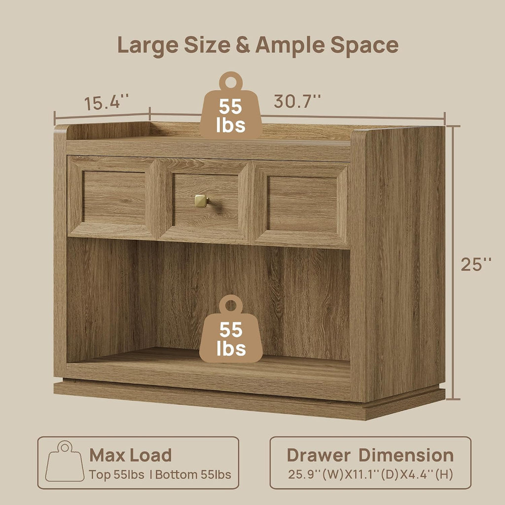 SICOTAS 31' Wide Nightstands Set of 2, Large Night Stands with Drawer, Oversized King Size Nightstand Bedside Table for Bedroom, Farmhouse End Side Table Set of 2 (Brown Oak, 31-Inch)