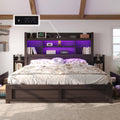 LUXOAK King Bed Frame with 49.6' Bookcase Headboard & 2 Bedside Stoage Racks & 4 Drawers, Farmhouse Wood Bed Frame with RGB LED & Charging Station, No Box Spring Needed, Black