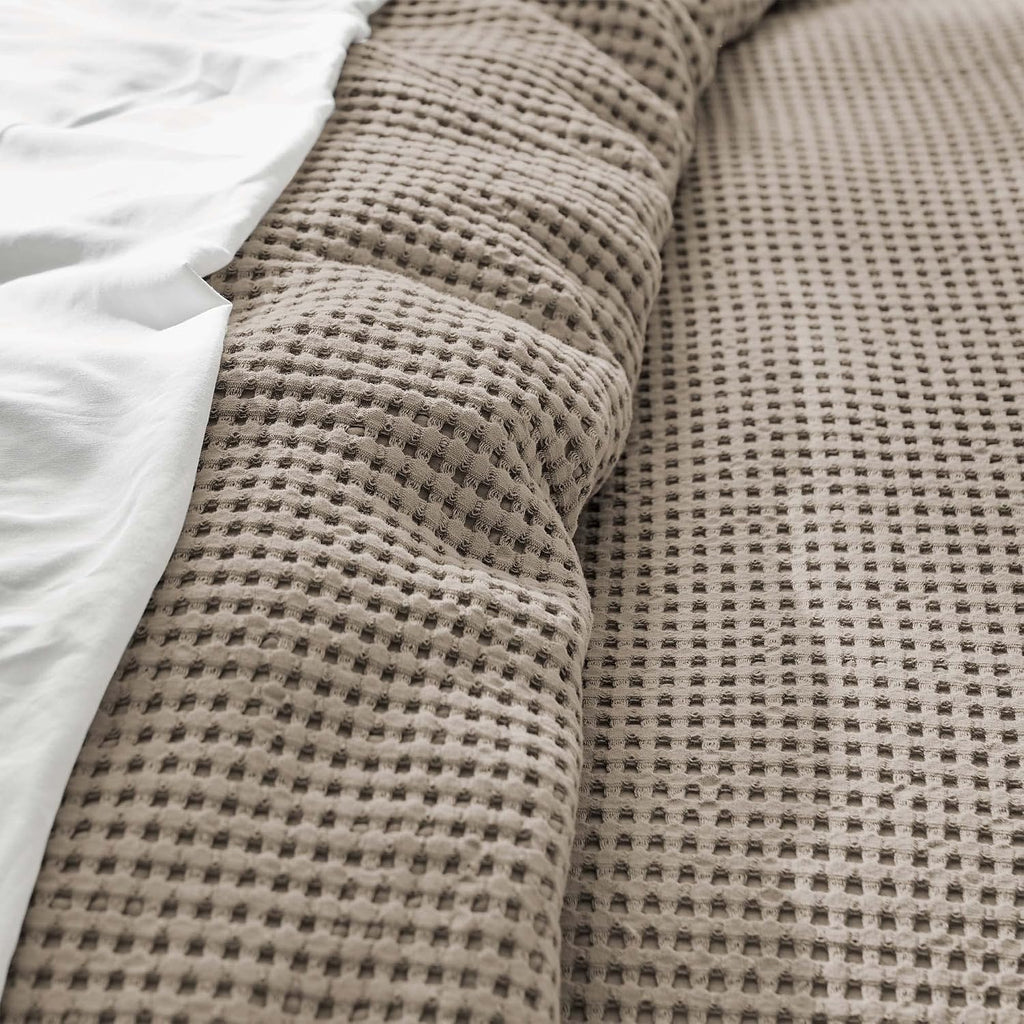 Levtex Home Mills Waffle King Duvet Cover Set (106x94in) with 2 Pillow Shams (36x20in) - Beige Fawn - Cotton King Size Duvet Cover Set - Soft, Pre-Washed