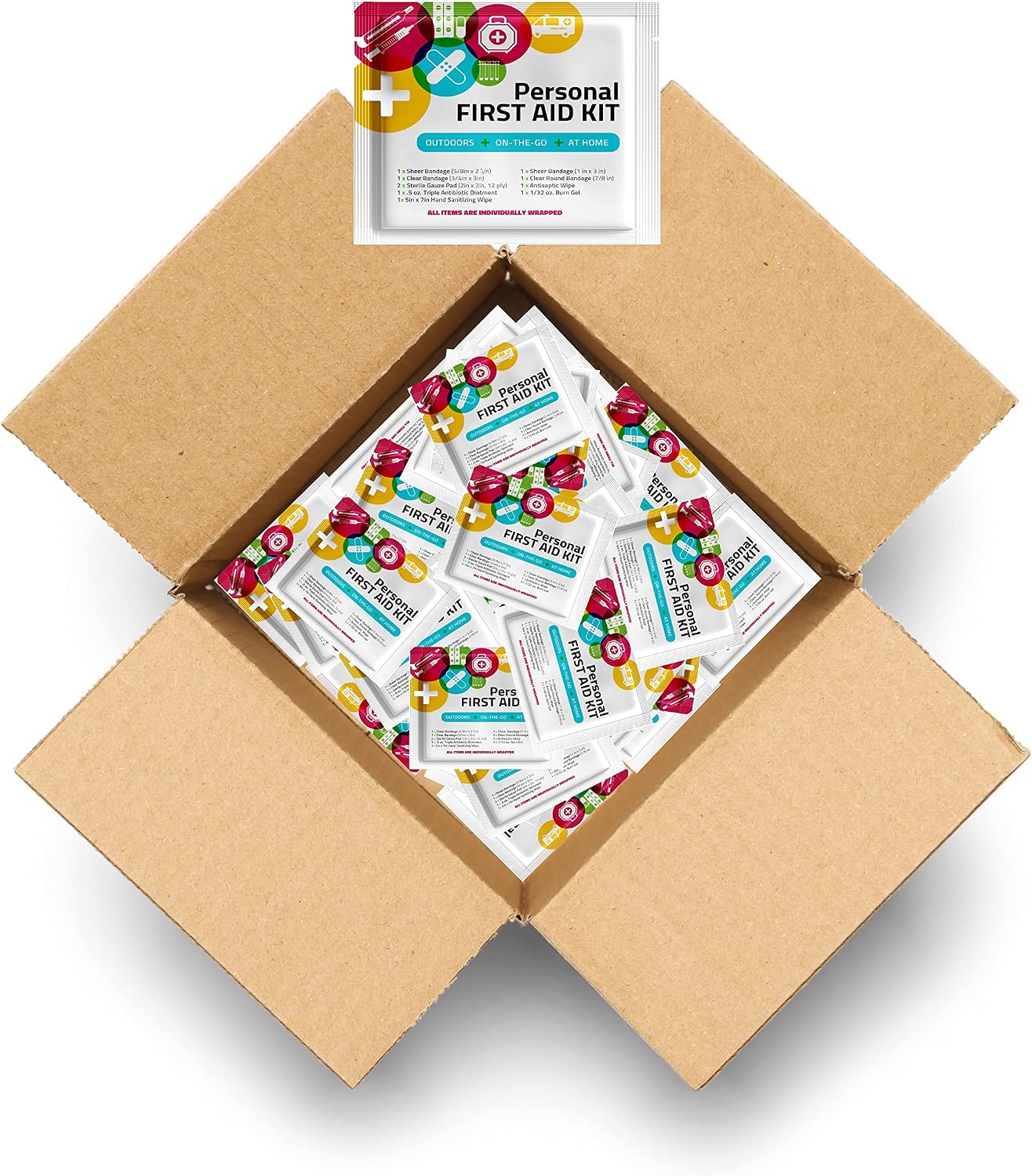 First Aid Emergency Medical Kit Mini and Travel Size - | Great for Kids, Schools, Business, Hiking, Camping | Wound Care Products (Multi-Color) (50)