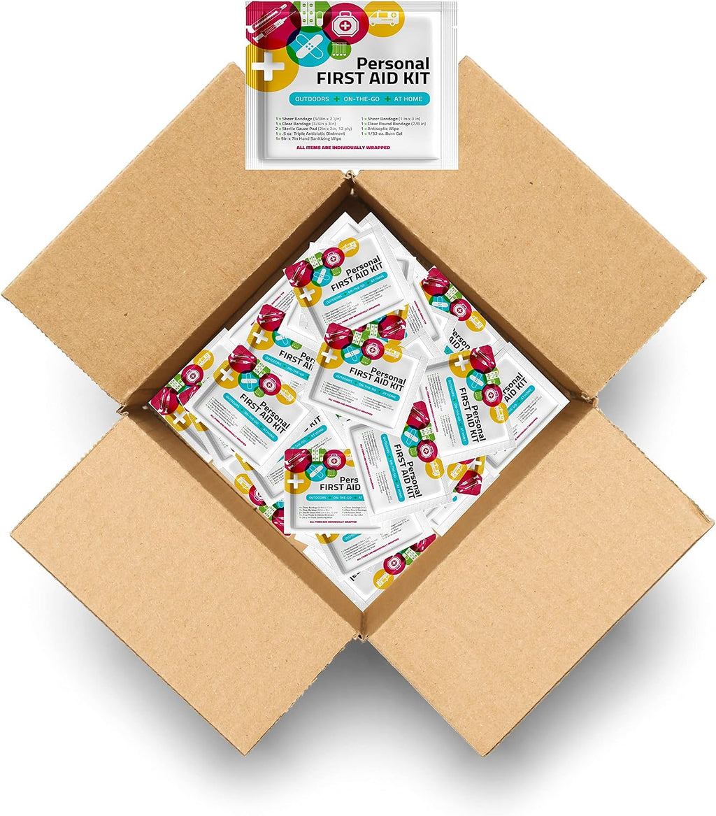 First Aid Emergency Medical Kit Mini and Travel Size - | Great for Kids, Schools, Business, Hiking, Camping | Wound Care Products (Multi-Color) (100)