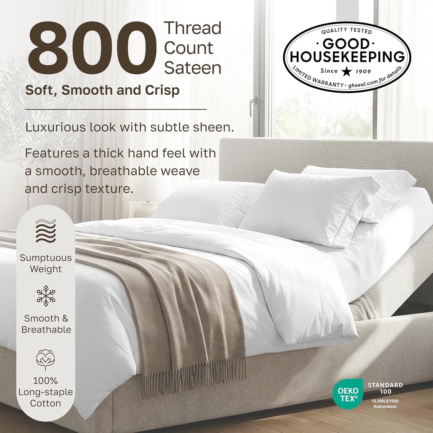 California Design Den Split Top King Sheets Sets for Adjustable Bed - Luxury Hotel 800 Thread Count Sateen, Natural 100% Cotton Sheets, Durable Deep Pockets Bedding Set - Blue (Grey Tone)