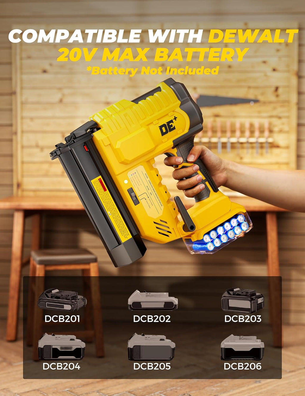 DeForce 18GA Cordless Brad Nailer, 2' Nail Gun for Dewalt 20V Max Battery, 2 IN 1 Electric Stapler, 2026 Upgraded Tool-Free Jam Release, 2 Modes, Adjustable Depth, 1000pcs Nails(No Battery), Yellow