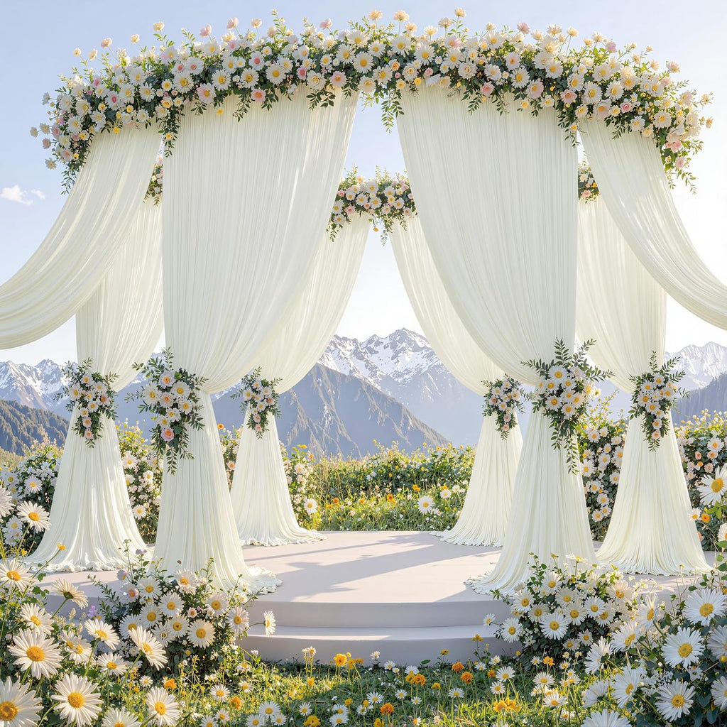 50ftx12ft Wrinkle Free Ivory Backdrop Curtain, 10 Panels 12FT Height Ivory Wedding Backdrop Drapes, Silky Polyester Back Drop Cloth for Birthday Photography Background Party Backdrop Draping