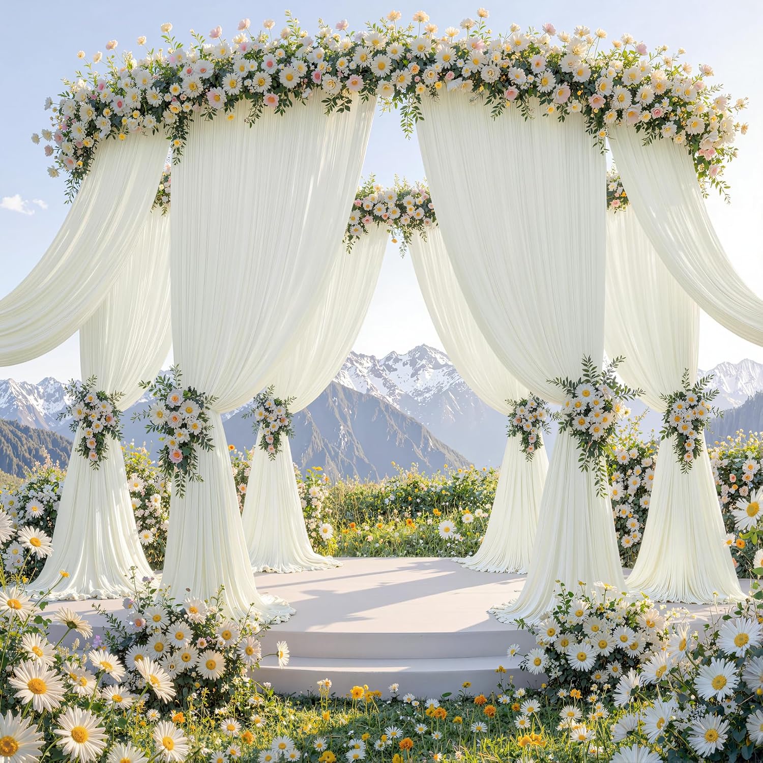 60ftx12ft Wrinkle Free Ivory Backdrop Curtain, 12 Panels 12FT Height Ivory Wedding Backdrop Drapes, Silky Polyester Back Drop Cloth for Birthday Photography Background Party Backdrop Draping