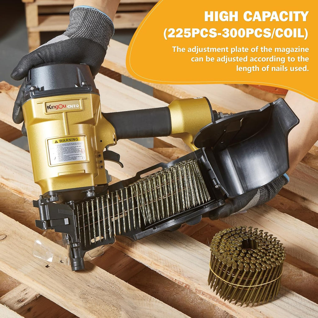 Kingou CN70 Siding Nailer Accepts 1-3/4-Inch to 2-3/4-Inch Nails with 1/4 NPT Air Connector 225-300pcs Load Capacity Coil Nailer Coil Nail Gun for Wooden Box Packing