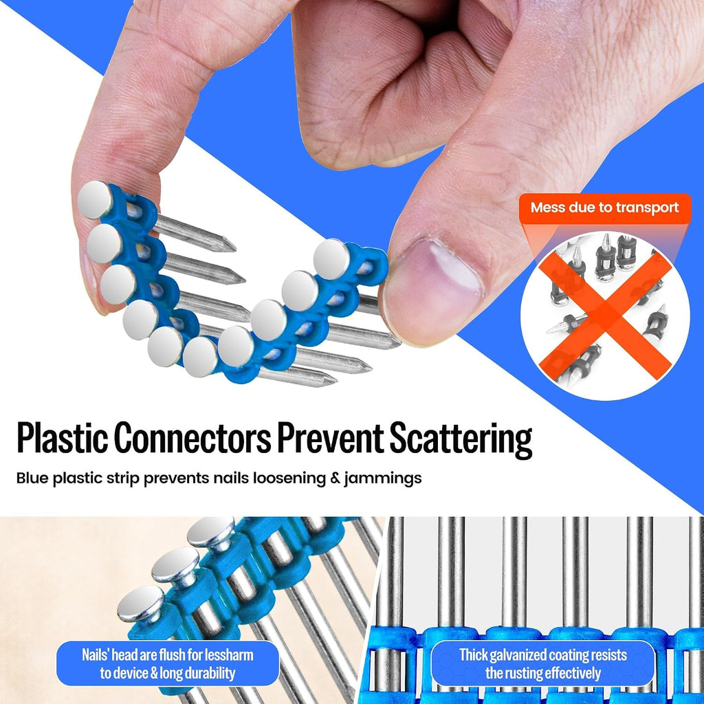 Meite 12 Gauge Plastic Collated Concrete Nails Drive Pins, 1-1/2' Length .118' Smooth Shank, Mechanical Galvanized Gas Pipe Fastening Nails for Drywall Track Steel-to-Concrete Framing (6 Boxes)