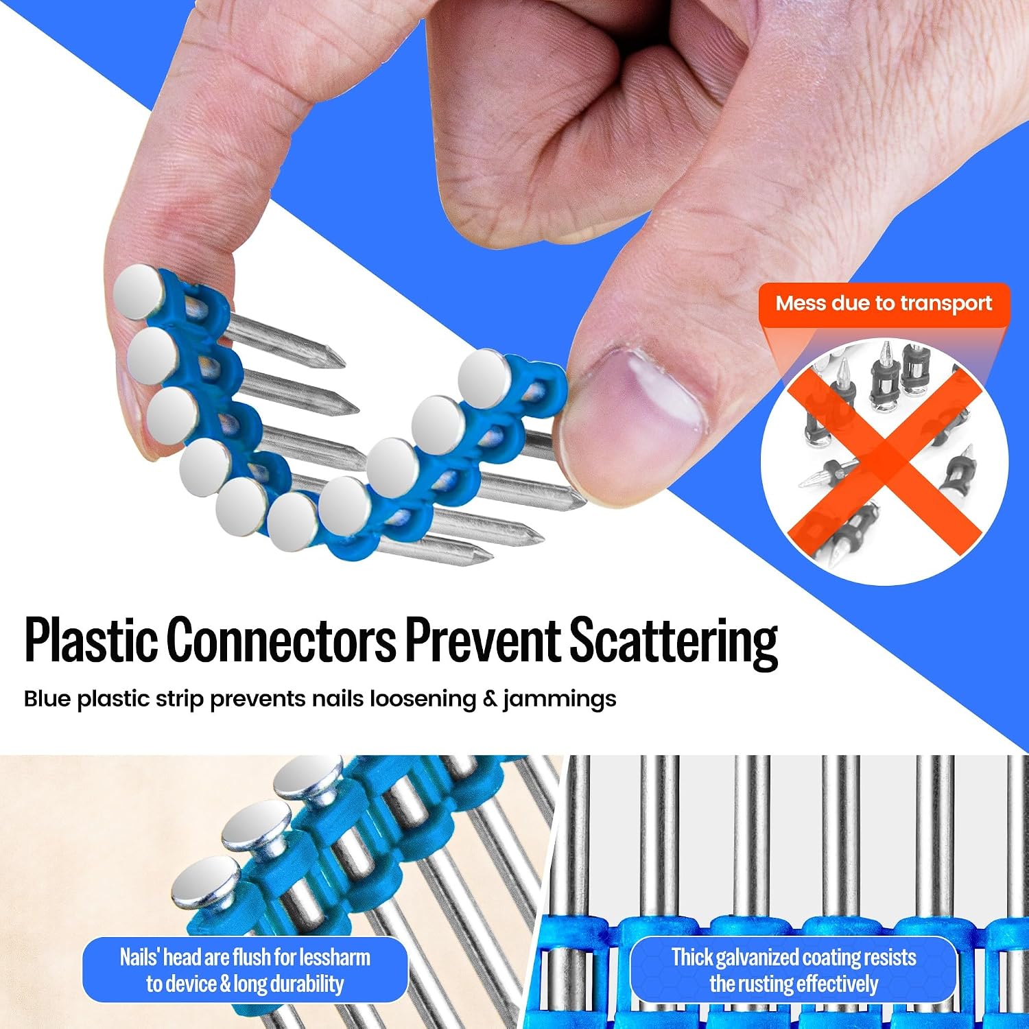Meite 12 Gauge Plastic Collated Concrete Nails Drive Pins, 1-1/2' Length .118' Smooth Shank, Mechanical Galvanized Gas Pipe Fastening Nails for Drywall Track Steel-to-Concrete Framing (10 Boxes)