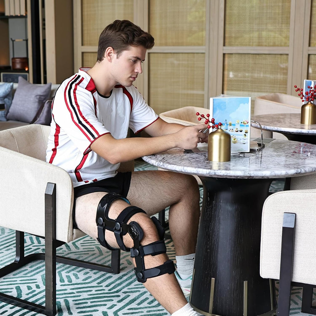 Orthomen Functional ACL Knee Brace, for Meniscus Ligament Sports Injuries, Adjustable Comfortline Hinged ROM Orthopedic Knee Orthosis for Meniscus Tear Knee Protection fit Men & Women(S-Left)
