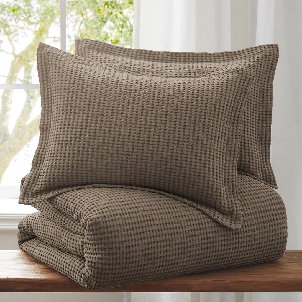 Levtex Home Mills Waffle Queen Duvet Cover Set (90x94in) with 2 Pillow Shams (26x20in) - Latte - 100% Cotton Queen Size Duvet Cover Set - Soft, Pre-Washed
