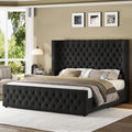 Jocisland King Size Platform Bed Frame, 6.3' Thick Upholstered Curved Wingback Headboard and Footboard with Deep Button Tufted, Easy Assembly, No Box Spring Needed, Black Velvet