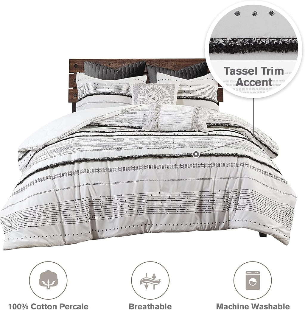 INK+IVY Luxurious Cotton-Bedding Set - Mid Century Trendy Geometric Design, All Season Cozy-Cover With Matching-Shams, King/Cal King, Nea Trims Black/Multi