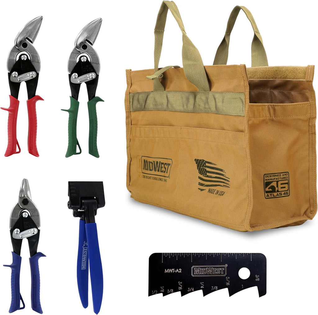 Midwest HVAC Preferred Tool Kit - 5 Piece Set Includes Aviation Snips & More, Made in the USA - MWT-HVACKIT01