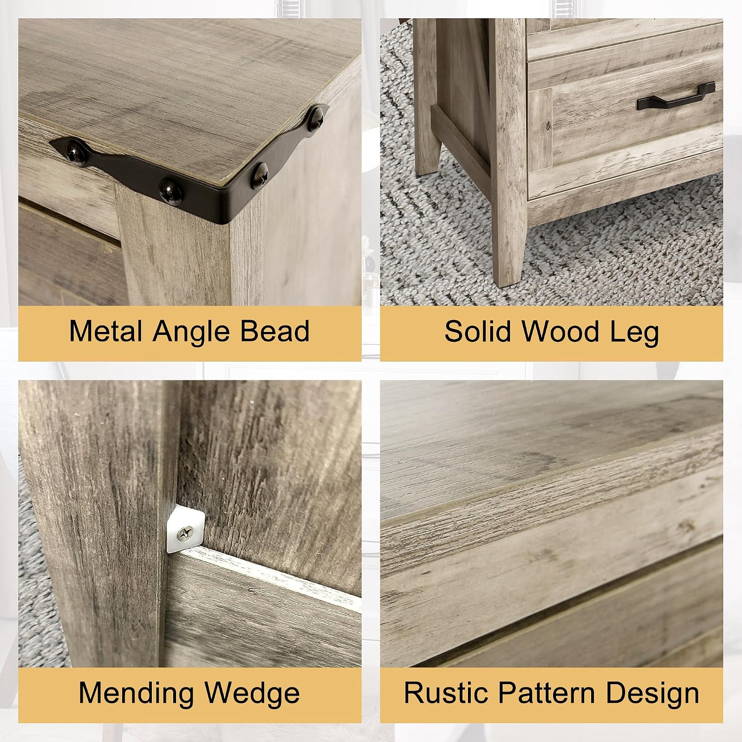 NEDYO 4PCS Farmhouse Dresser Set, Dresser and Nightstand Sets, Rustic Wooden Dresser Set. Including 6 Drawer Dresser & 4 Drawer Dresser & 2 Drawer Nightstand Set of 2 with USB. Light Rustic Oak