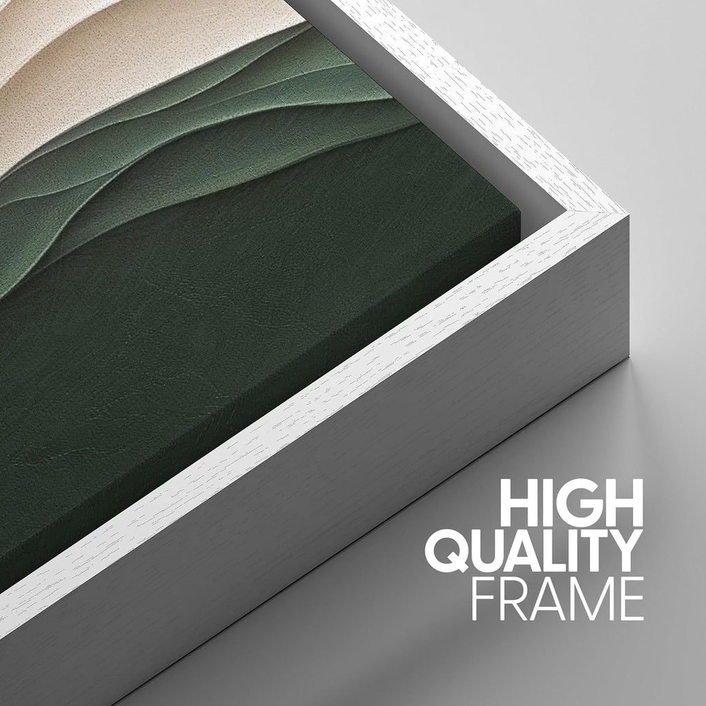SIGNWIN Framed Canvas Print Wall Art Set Textured Paper Cut Landscape Beige and Green Minimalist Illustrations Modern Art Rustic Scenic Relax/Calm for Living Room, Bedroom, Office - 24'x36'x3 White