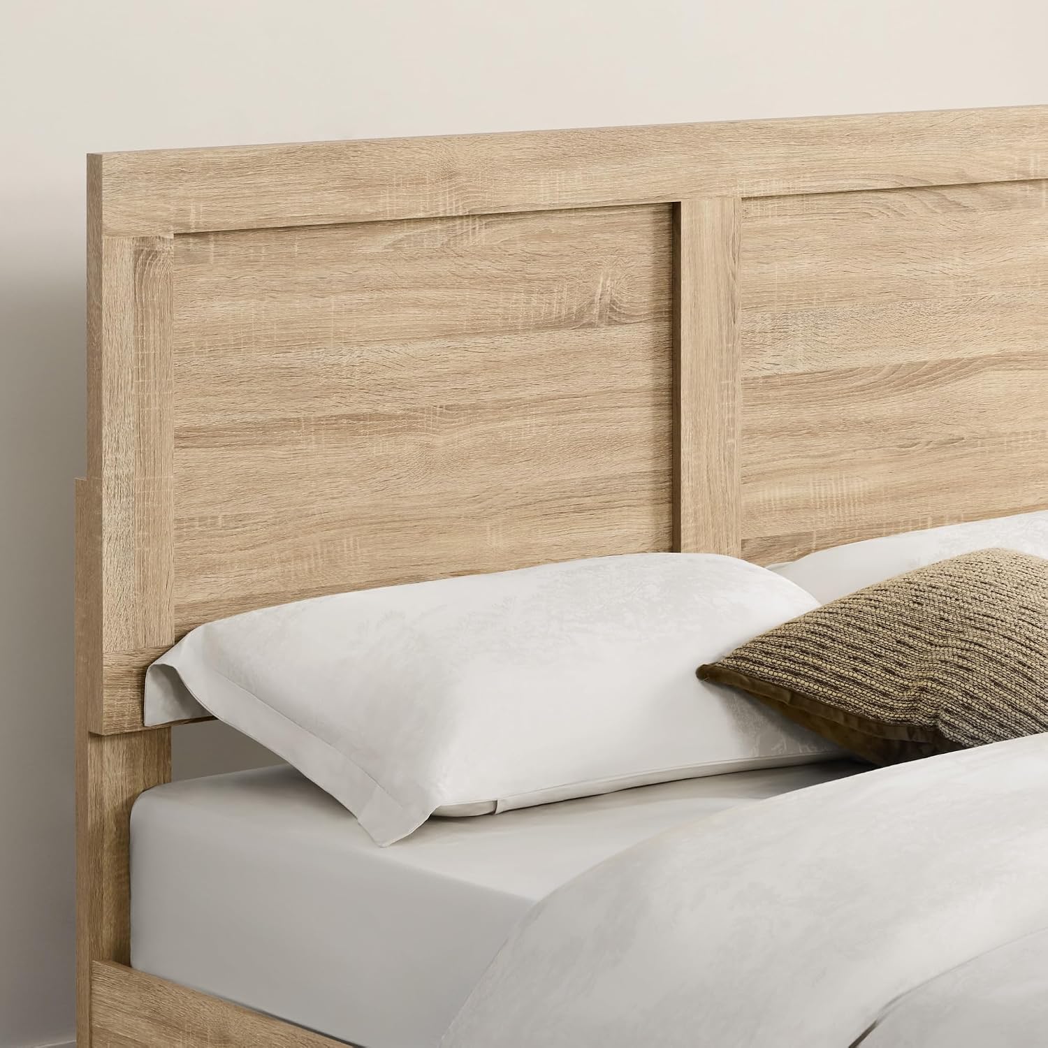 KISLOT Wood Bed Frame, Full Size Wooden Platform Bed Frame with Headboard and Footboard Mattress Foundation Farmhouse Bedroom Furniture No Box Spring Needed