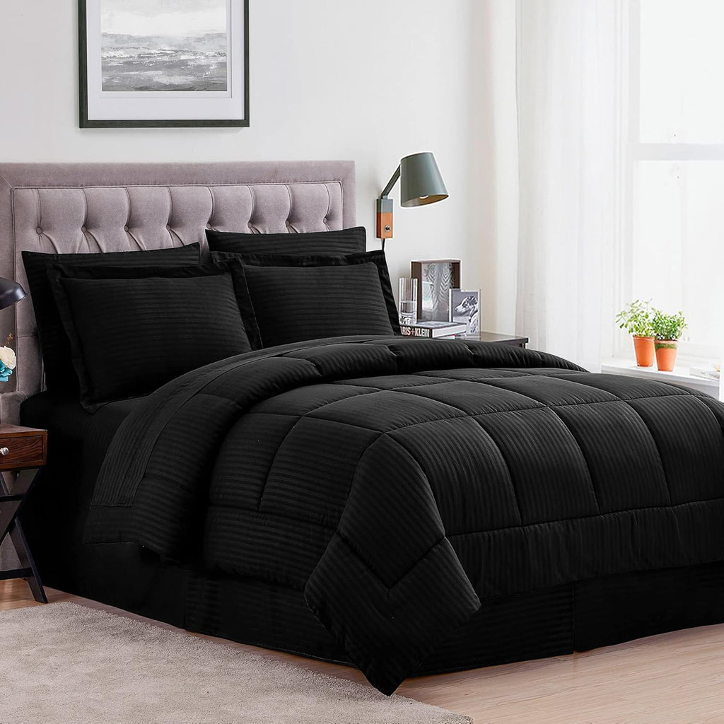 8 Piece Comforter Set Bag with Dobby Stripe Design, Case Pack (Pack of 3)