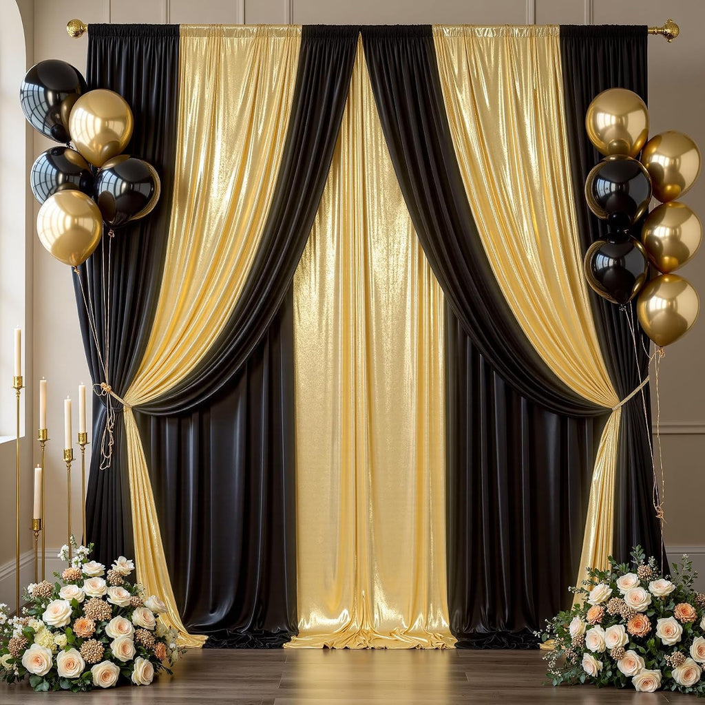 40ftx10ft Thick Gold Glitter Backdrop Curtain for Parties, Wrinkle Free Sparkling Sequin Backdrop Drapes, 8 Panels 5x10ft Shimmer Photo Back Drop Cloth for Wedding Birthday Photography Background