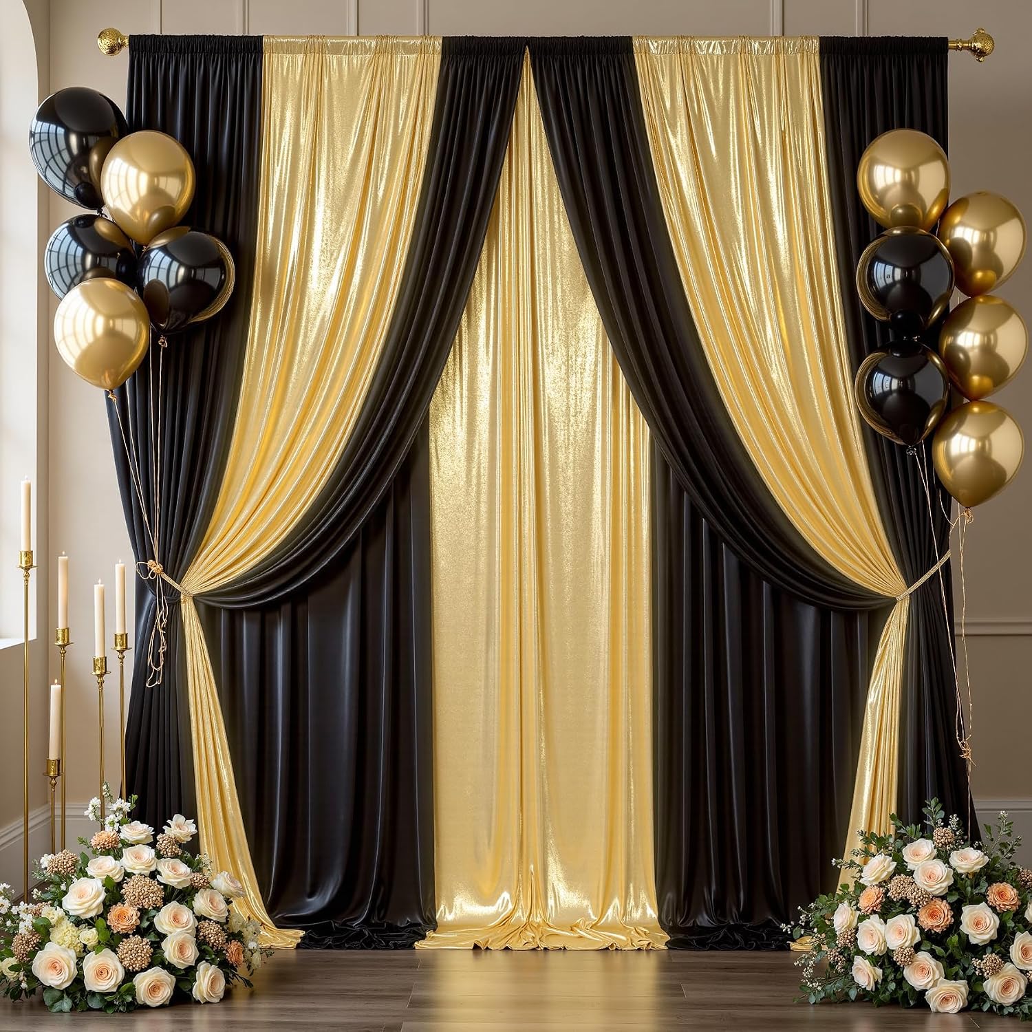 40ftx10ft Thick Gold Glitter Backdrop Curtain for Parties, Wrinkle Free Sparkling Sequin Backdrop Drapes, 8 Panels 5x10ft Shimmer Photo Back Drop Cloth for Wedding Birthday Photography Background