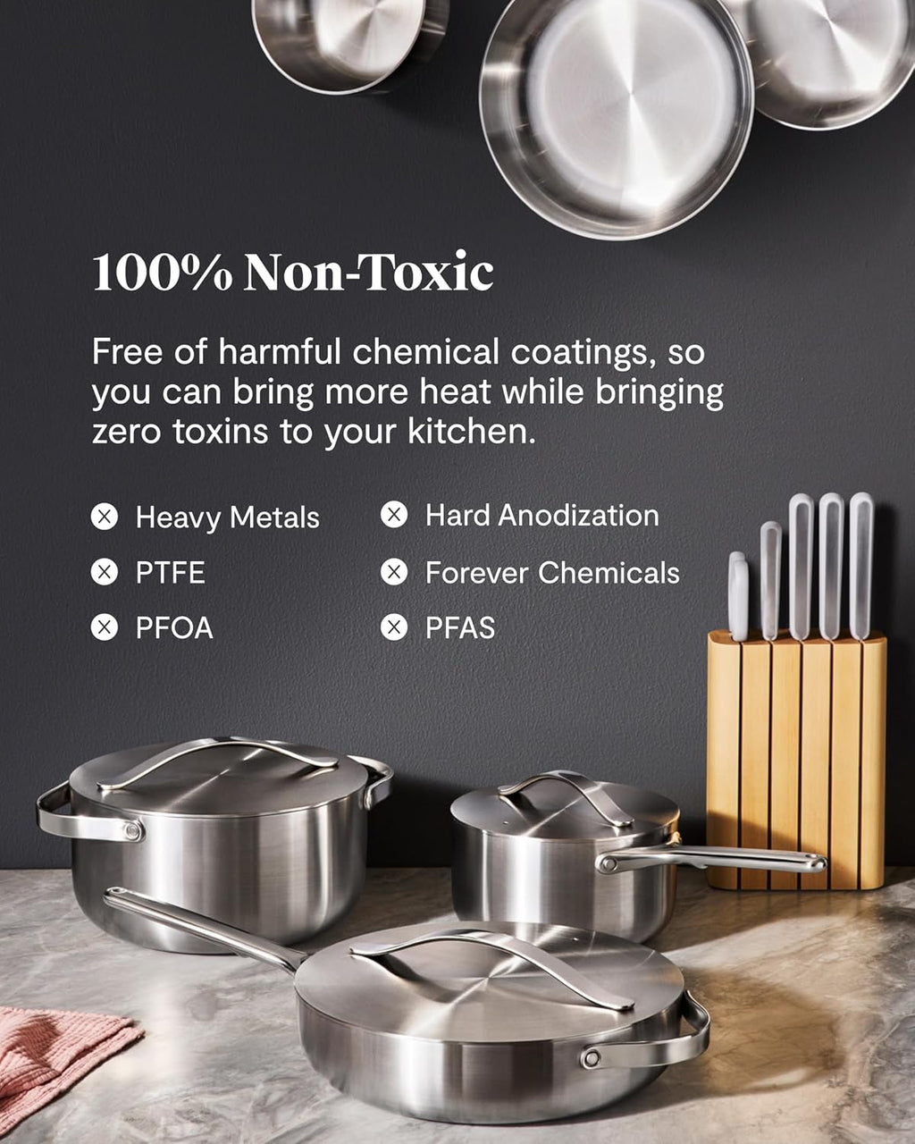Caraway Stainless Steel Fry Pan Duo - 5-Ply Frying Pans (8' & 10.5') - Non-Toxic, PTFE & PFOA Free - Oven Safe & Stovetop Agnostic