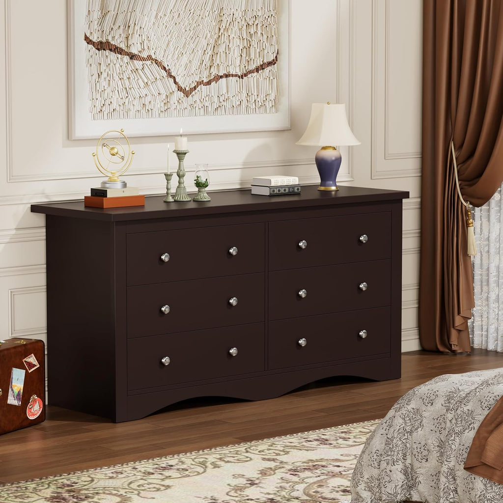 YESHOMY Dresser for Bedroom with 6 Drawers, Modern Chest of Drawers, Wooden Dressers, TV Stand for Living Room,Closet, Hallway (Brown)